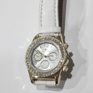 White and Gold Bella Rose Watch with Crystal Accents